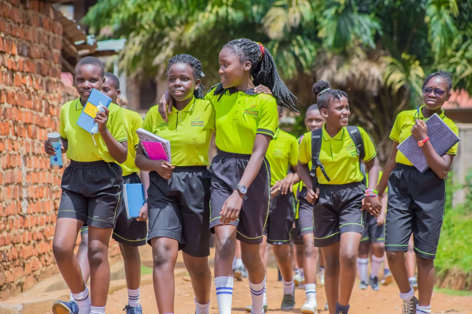 Schoolgirls in uniform walking together